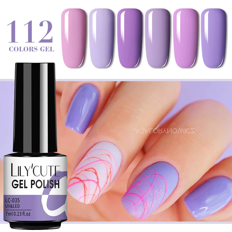 LILYCUTE 7ml UV Nail Gel Purple Glitter Series Nail Gel Semi Permanent UV LED Base MatteTop Coat For Painting Nail Art Gel Polis