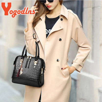 Yogodlns Luxury Crocodile Pattern Handbag Women Winter New PU Leather Tassel Shoulder Bag Brands Design Handle Bag Lady Purse