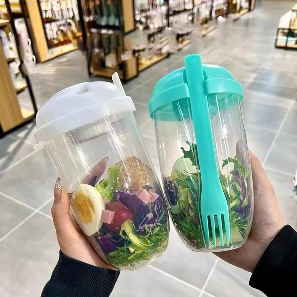 3 In1 Portable Bottle Salad Container Bottle-Shaped Bento Salad Bowl For Lunch Salad Box With Fork Salad Bowl Milk Cup Fitness