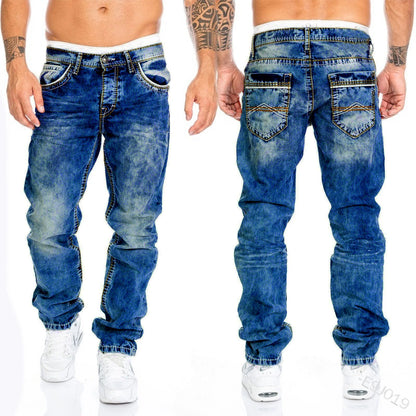 New Men's Sweatpants Sexy Hole Jeans Pants Casual Autumn Male Ripped Skinny Stretch Trousers Slim Biker Blue Pencil Pants S-3XL