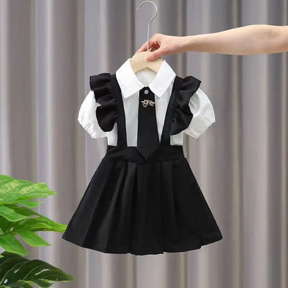 Kids Girls Fashion Dress Summer New Childrens Little Girls College Style Princess Dress Girls Summer Set Skirt Girls' Clothing