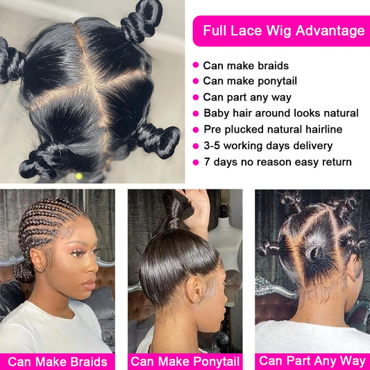 Glueless Full Lace Wig Straight 13x4/13x6 HD Lace Frontal Wig Brazilian Preplucked Lace Front Wig Human Hair 4x4 Closure Wig