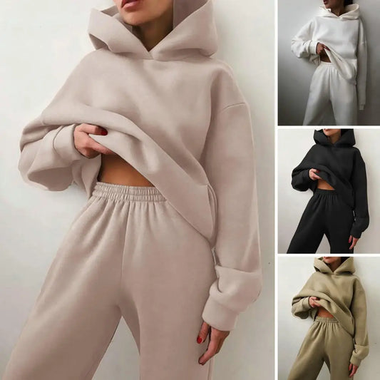 2 Piece Sets Women Thickened Tracksuit Autumn Winter Warm Hoodies Top Pant Suits Sweatshirts Jogging Pant Outfits Sweatpants