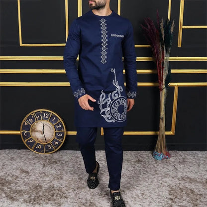 New In Dashiki 2 Pieces Sets Abaya Men's Clothing Shirt Pant Set Long Sleeve Elegant African Ethnic Style Round Neck Suit Kaftan