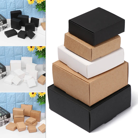 10Pcs/Set Multi-size Kraft Paper Box Cardboard Package Box Handmade Soap Box Gift Box Jewelry Packaging Box Black White Brown