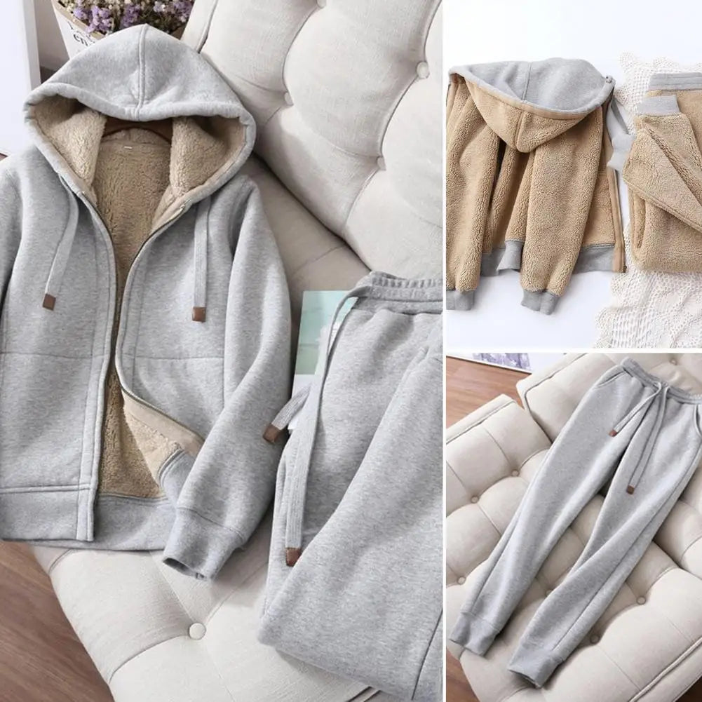 1Set Cozy Hoodie Set Sports Outfit Sweatshirt Pants Suit Drawstring Women Hoodie Jogger Pant Sweatshirt Two-piece Set Streetwear