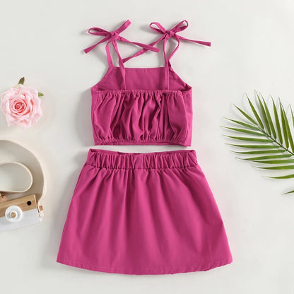 1-6Y Fashion Children Baby Girls Clothes Set Solid Color Sleeveless Ruffle Tank Tops + Pleated Skirt 2pcs Summer Outfit