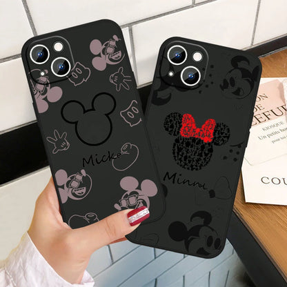 Mickey Minnie Mouse LOGO Reliefs Phone Case For Apple iPhone 15 14 13 12 11 XS XR X 8 7 Pro Max Plus mini Silicone Black Cover