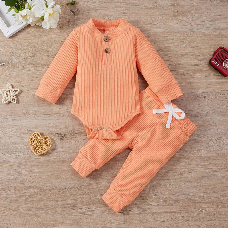 Newborn Baby Girl Boy Pant Sets Autumn Clothes Long Sleeve Bodysuit and Elastic Waist Pants Baby Items Clothing for Infant