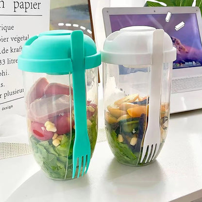 3 In1 Portable Bottle Salad Container Bottle-Shaped Bento Salad Bowl For Lunch Salad Box With Fork Salad Bowl Milk Cup Fitness