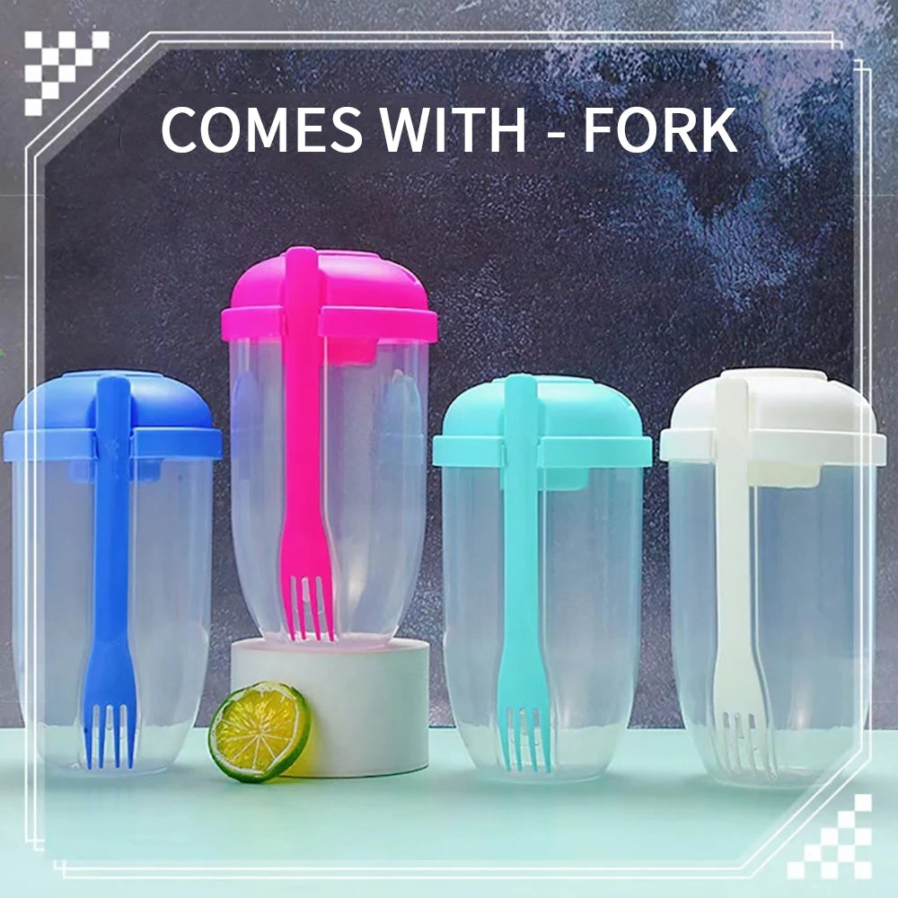 3 In1 Portable Bottle Salad Container Bottle-Shaped Bento Salad Bowl For Lunch Salad Box With Fork Salad Bowl Milk Cup Fitness