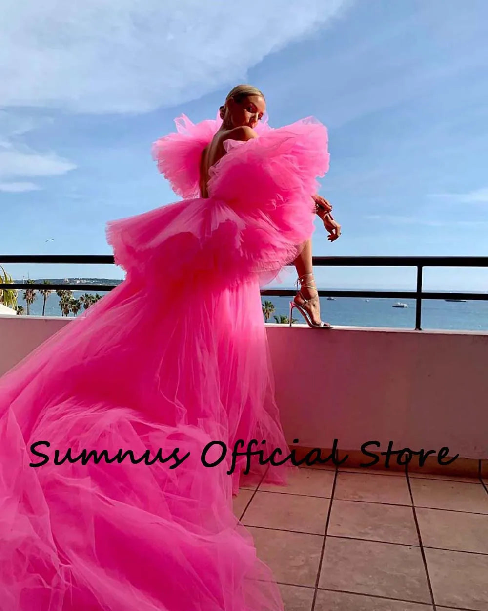 Pink Prom Dresses Deep V Neck High Low Special Occasion Fashion Gowns Backless Sexy Pageant Dress Tiered Tulle Long Prom Gown