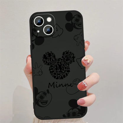 Mickey Minnie Mouse LOGO Reliefs Phone Case For Apple iPhone 15 14 13 12 11 XS XR X 8 7 Pro Max Plus mini Silicone Black Cover