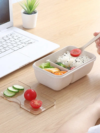 Wheat straw lunch box for kids plastic food storage container snacks box japanese style bento box with tableware soup cup