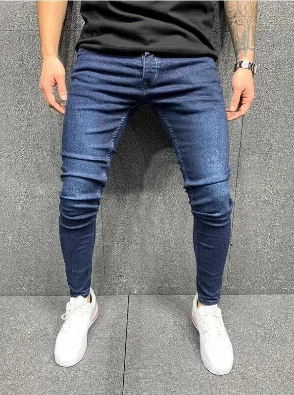 New Men's Sweatpants Sexy Hole Jeans Pants Casual Autumn Male Ripped Skinny Stretch Trousers Slim Biker Blue Pencil Pants S-3XL