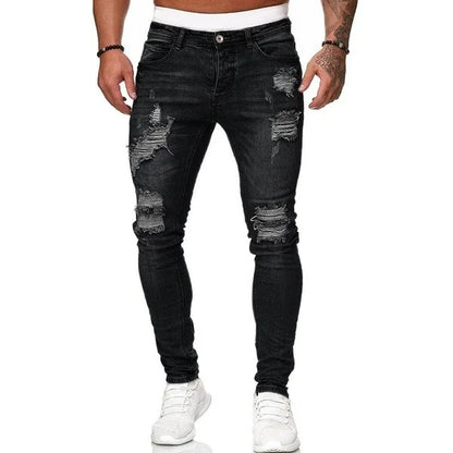 New Men's Sweatpants Sexy Hole Jeans Pants Casual Autumn Male Ripped Skinny Stretch Trousers Slim Biker Blue Pencil Pants S-3XL