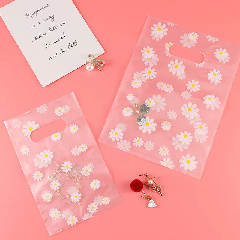 25pcs/lot Small Plastic Bag for Jewelry/Earrings/Scarf/Socks Little Daisy Wedding Gift Bags Mini Packaging Bags for Business