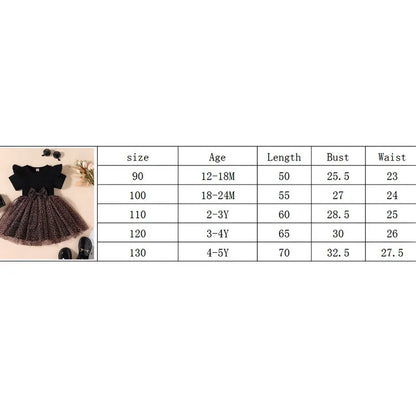 Kids Girls Casual Dress Summer Clothes 2023 Short Sleeve Leopard Printed Ruffled Bowknot Mesh Patchwork Dress