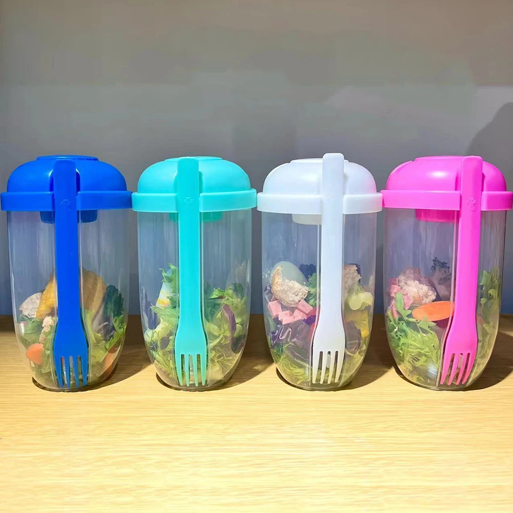 3 In1 Portable Bottle Salad Container Bottle-Shaped Bento Salad Bowl For Lunch Salad Box With Fork Salad Bowl Milk Cup Fitness