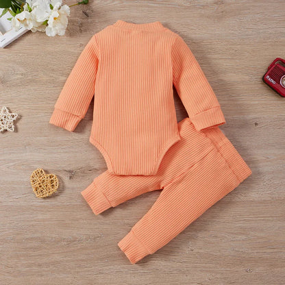 Newborn Baby Girl Boy Pant Sets Autumn Clothes Long Sleeve Bodysuit and Elastic Waist Pants Baby Items Clothing for Infant