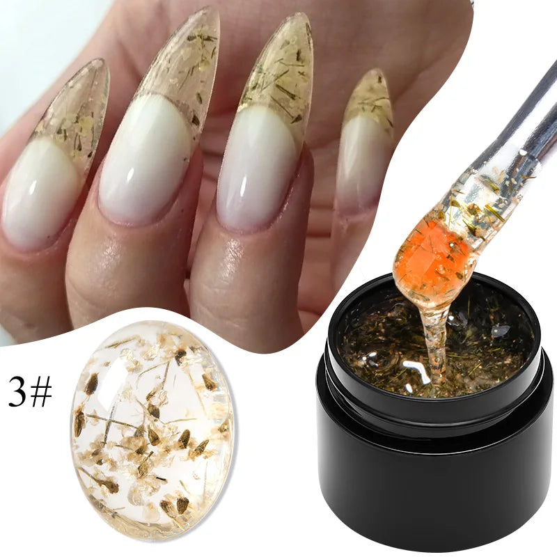 MEET ACROSS 5ml Yellow Dried Flower Gel Nail Polish Autumn Natural Floral Fairy Semi-Permanent UV Gel Nail Art Painting Varnish