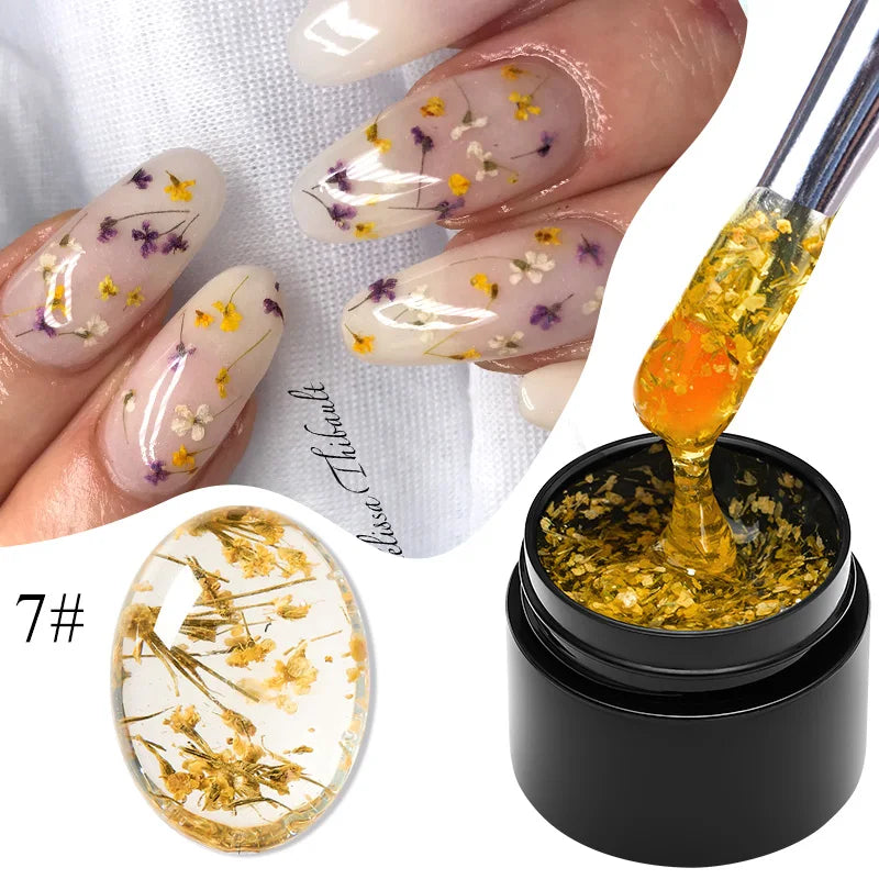 MEET ACROSS 5ml Yellow Dried Flower Gel Nail Polish Autumn Natural Floral Fairy Semi-Permanent UV Gel Nail Art Painting Varnish