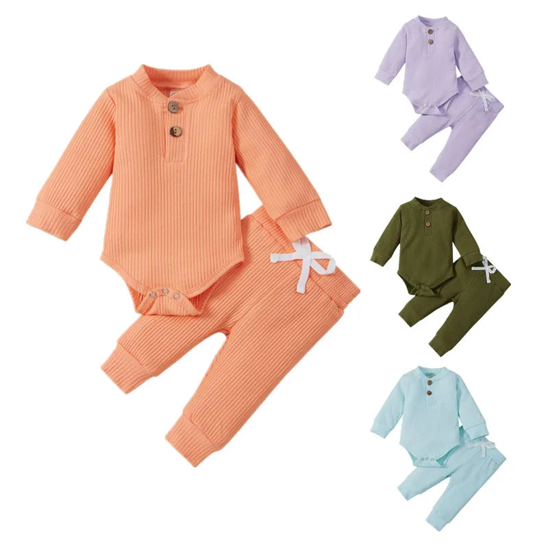 Newborn Baby Girl Boy Pant Sets Autumn Clothes Long Sleeve Bodysuit and Elastic Waist Pants Baby Items Clothing for Infant