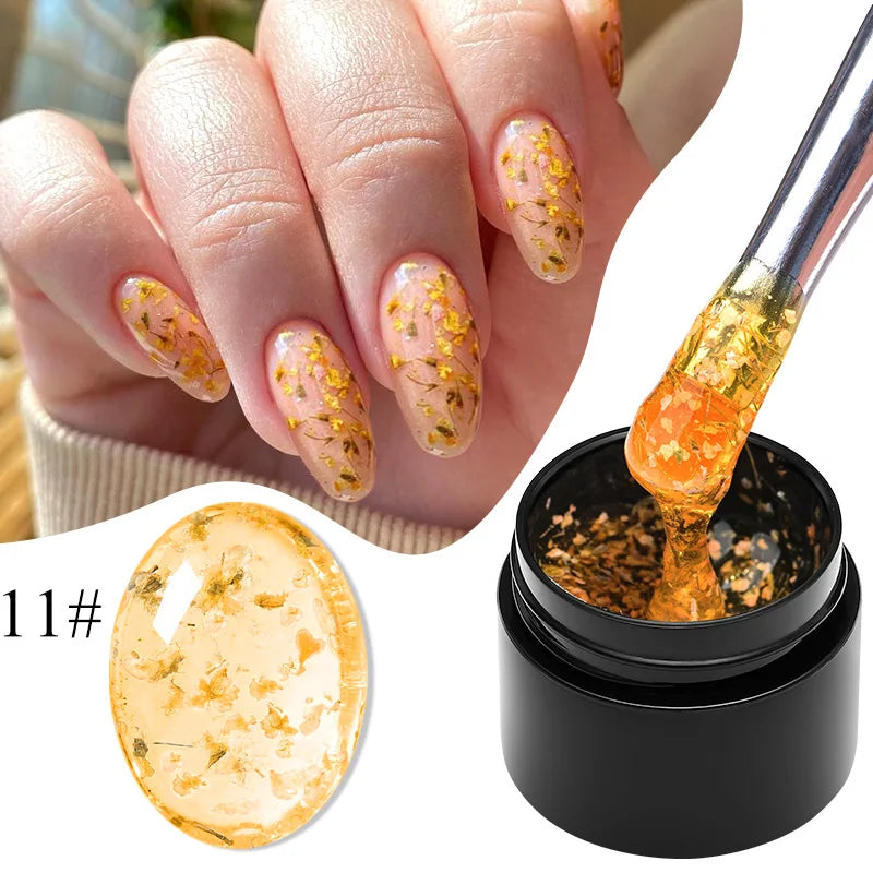 MEET ACROSS 5ml Yellow Dried Flower Gel Nail Polish Autumn Natural Floral Fairy Semi-Permanent UV Gel Nail Art Painting Varnish