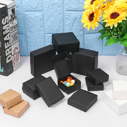 10Pcs/Set Multi-size Kraft Paper Box Cardboard Package Box Handmade Soap Box Gift Box Jewelry Packaging Box Black White Brown