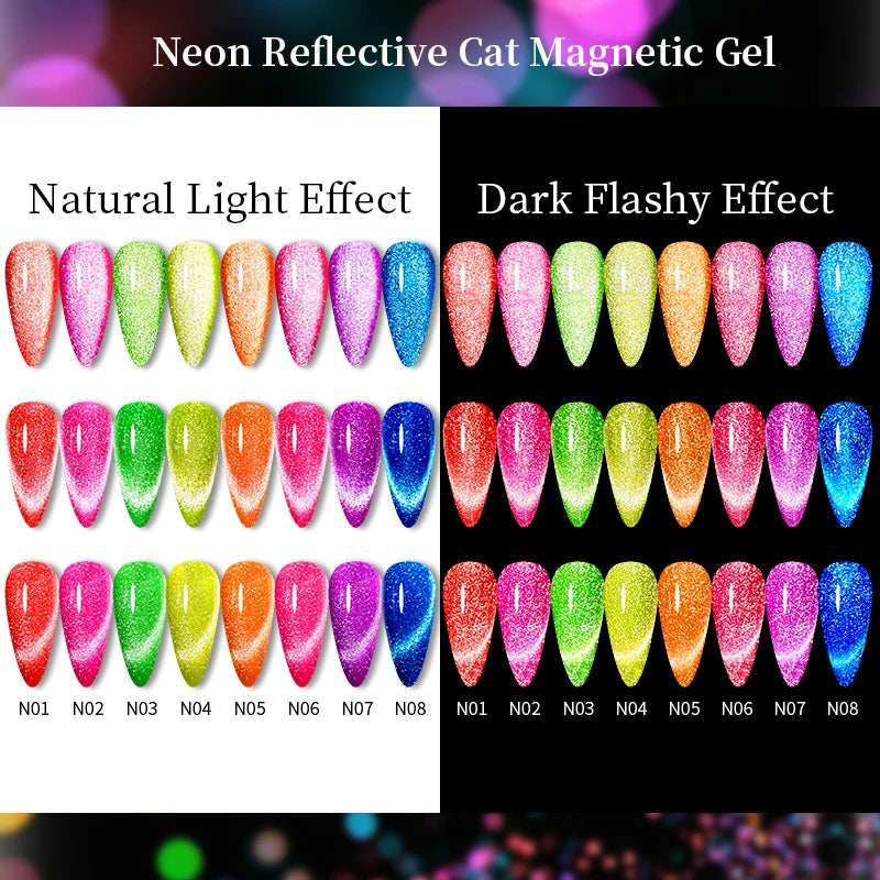 LILYCUTE 7ml Purple Fluorescent Reflective Glitter Cat Magnetic Gel Neon Gel Nail Polish Semi Permanent Nail Art UV Gel Polish