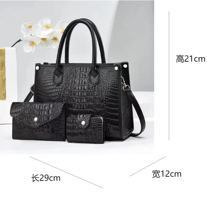 3 Pieces Sets Shoulder Bag for Women Retro Crocodile Pattern High Quality Leather Luxury Designer Crossbody Commute Tote Handbag