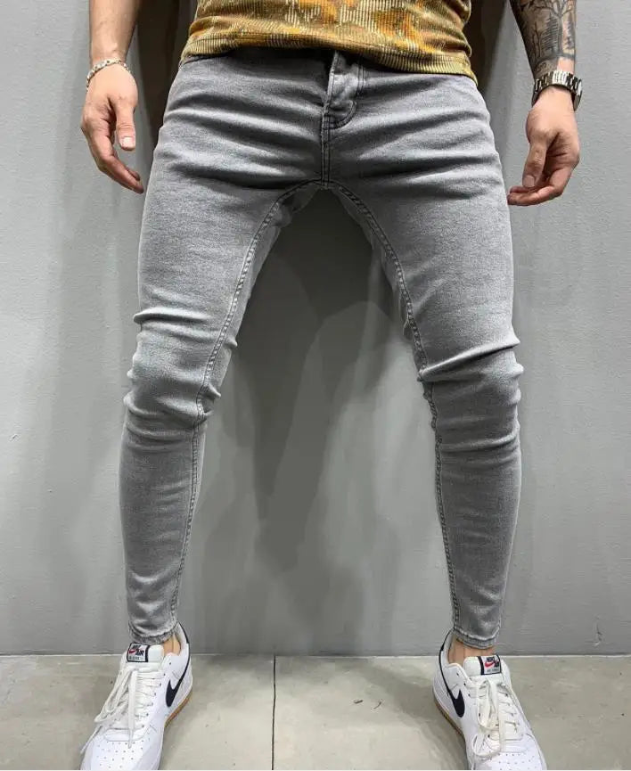 New Men's Sweatpants Sexy Hole Jeans Pants Casual Autumn Male Ripped Skinny Stretch Trousers Slim Biker Blue Pencil Pants S-3XL