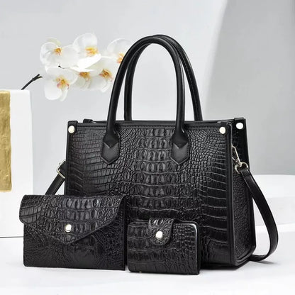 3 Pieces Sets Shoulder Bag for Women Retro Crocodile Pattern High Quality Leather Luxury Designer Crossbody Commute Tote Handbag