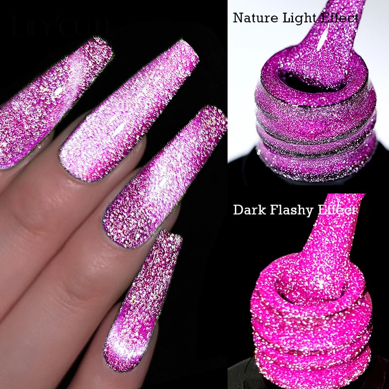 LILYCUTE 7ml Purple Fluorescent Reflective Glitter Cat Magnetic Gel Neon Gel Nail Polish Semi Permanent Nail Art UV Gel Polish