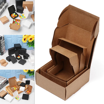 10Pcs/Set Multi-size Kraft Paper Box Cardboard Package Box Handmade Soap Box Gift Box Jewelry Packaging Box Black White Brown