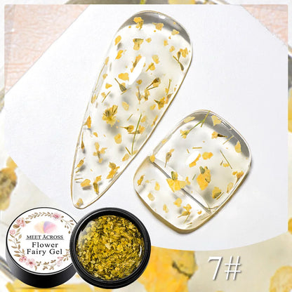 MEET ACROSS 5ml Yellow Dried Flower Gel Nail Polish Autumn Natural Floral Fairy Semi-Permanent UV Gel Nail Art Painting Varnish