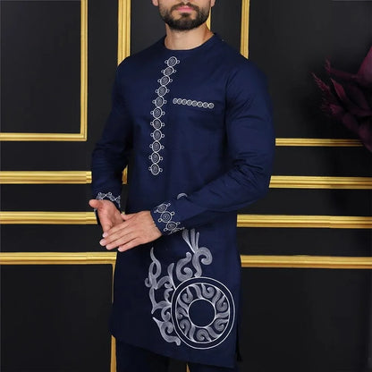 New In Dashiki 2 Pieces Sets Abaya Men's Clothing Shirt Pant Set Long Sleeve Elegant African Ethnic Style Round Neck Suit Kaftan