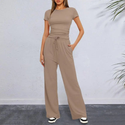 2024 Fashion Short Sleeve Leggings Outfits Suit Tracksuit Slim Crop Tank Top Wide leg Pant Set Bodycon 2Piece Women Top Pant Set