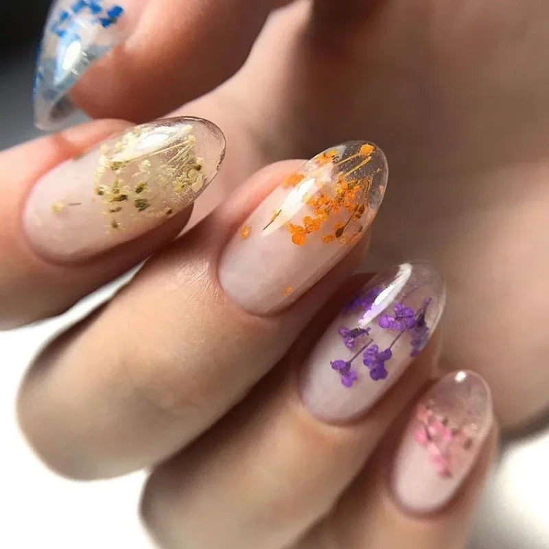 MEET ACROSS 5ml Yellow Dried Flower Gel Nail Polish Autumn Natural Floral Fairy Semi-Permanent UV Gel Nail Art Painting Varnish