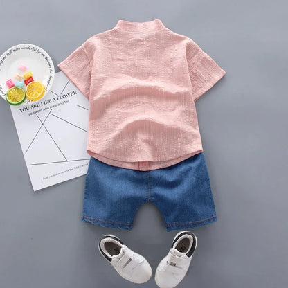 Summer New Boys Clothes Cartoon Cotton Short Sleeve Shirt+Shorts  2 Piece Children Set Clothing 1-4 Years