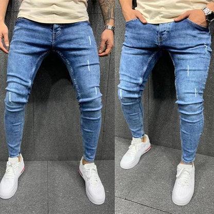 New Men's Sweatpants Sexy Hole Jeans Pants Casual Autumn Male Ripped Skinny Stretch Trousers Slim Biker Blue Pencil Pants S-3XL